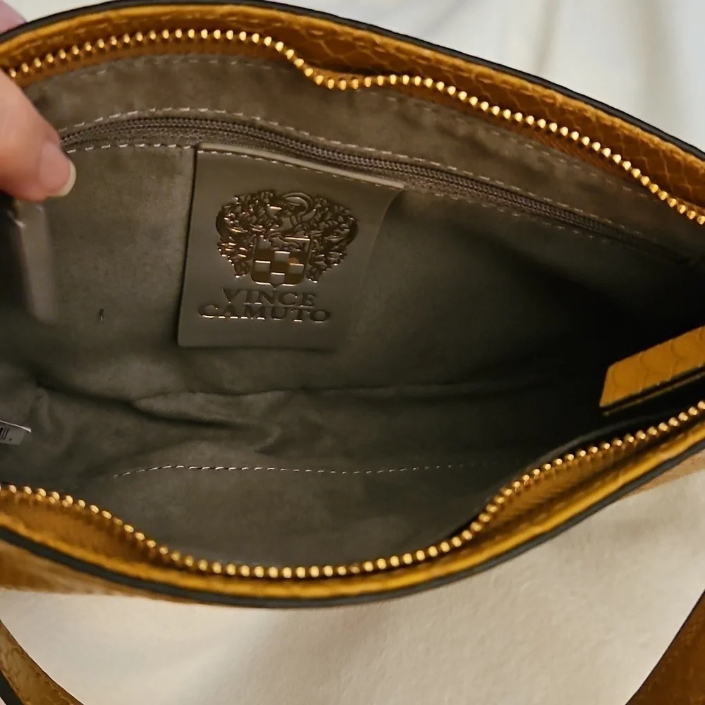Vince Camuto Y2k Irine Dark Wheat Snakeskin Leather Mini Baguette Shoulder Bag - Picture 8 of 14